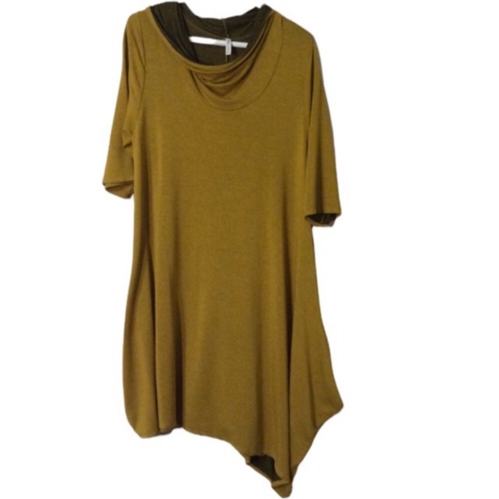 her.Clothing UNIQUE Asymmetrical Hem COWL Neck Tunic Dress Size 1XL